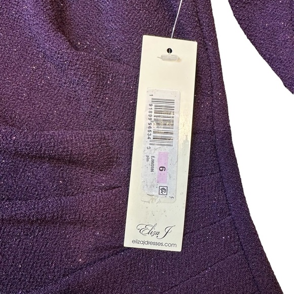 NWT Eliza J Long Sleeve Ruched Sheath Dress in Plum Glitter Size 6 - Picture 8 of 13